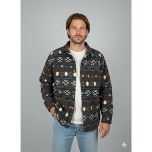 Vintage Pure Water Men's M Aztec Fleece Shirt Jacket Shacket Brown Geometric 90s